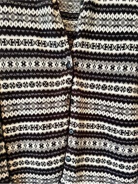 Charter Club Fair Isle Black and White Striped Knit Cardigan